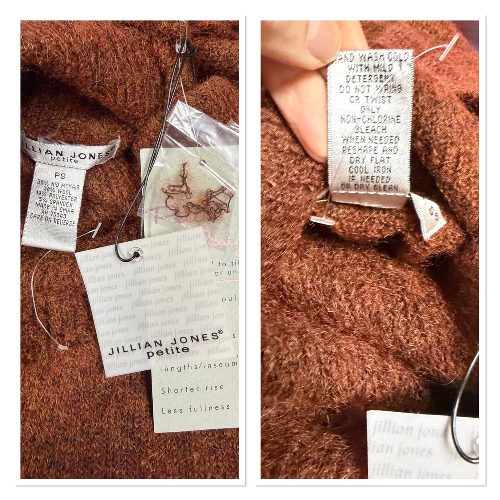 Jillian Jones Petite Rust Brown Kid Mohair Wool Cowl Neck Sweater Fall PS NWT - Picture 4 of 13